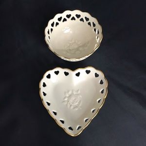 Lenox Trinket Dish Set heart collection ivory gold